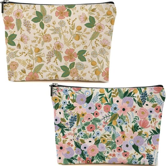 2pcs Aesthetic Floral Makeup Bags for Women, Cute Flower Aesthetic Cosmetic Bag, - Picture 1 of 6